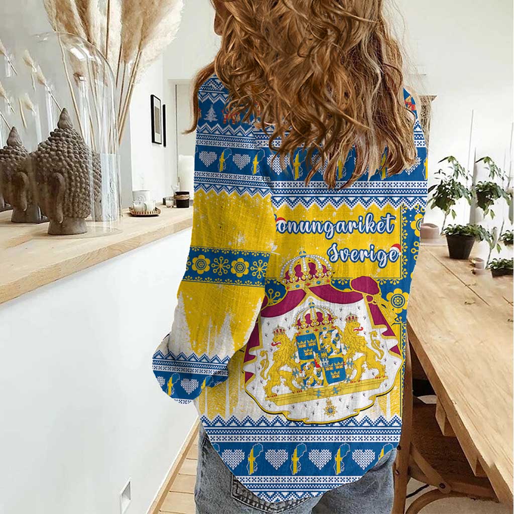 Sweden Christmas Women Casual Shirt Coat Of Arms - Scandinavian Pattern - Wonder Print Shop