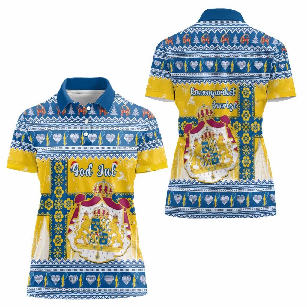 Sweden Christmas Women Polo Shirt Coat Of Arms - Scandinavian Pattern - Wonder Print Shop