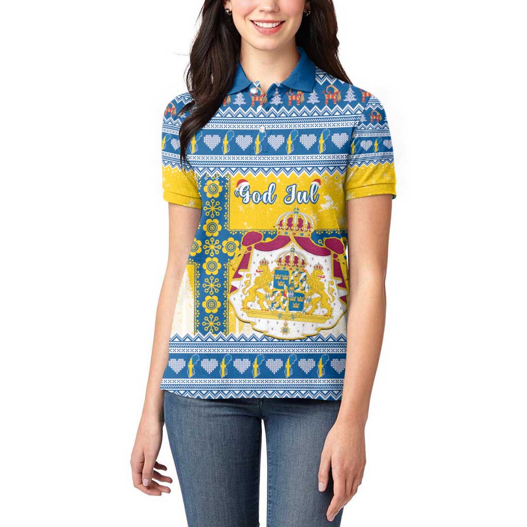 Sweden Christmas Women Polo Shirt Coat Of Arms - Scandinavian Pattern - Wonder Print Shop