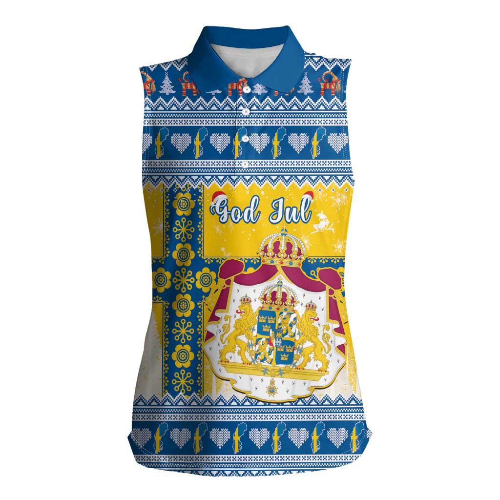 Sweden Christmas Women Sleeveless Polo Shirt Coat Of Arms - Scandinavian Pattern - Wonder Print Shop