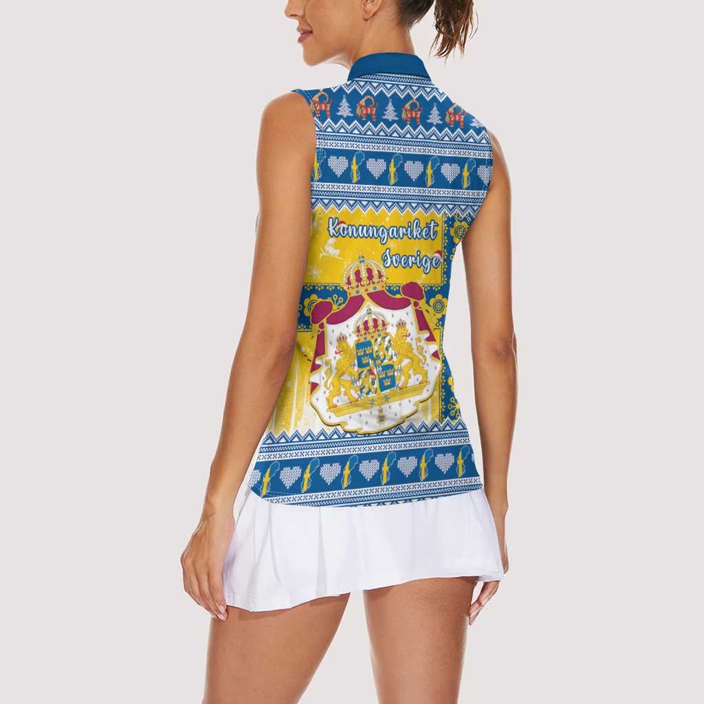 Sweden Christmas Women Sleeveless Polo Shirt Coat Of Arms - Scandinavian Pattern - Wonder Print Shop
