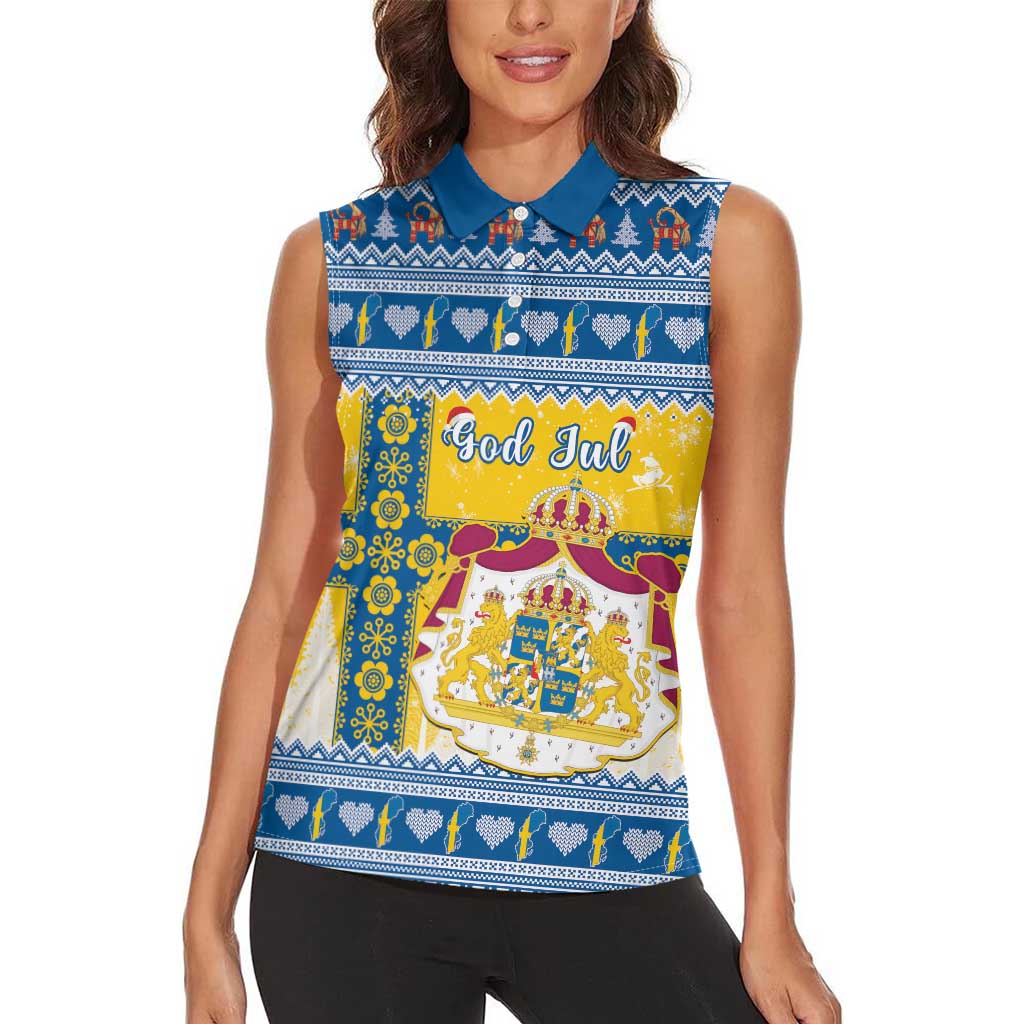 Sweden Christmas Women Sleeveless Polo Shirt Coat Of Arms - Scandinavian Pattern - Wonder Print Shop