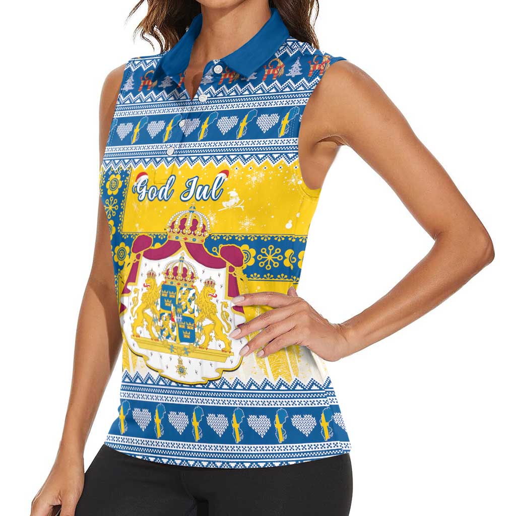 Sweden Christmas Women Sleeveless Polo Shirt Coat Of Arms - Scandinavian Pattern - Wonder Print Shop