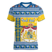 Sweden Christmas Women V-Neck T-Shirt Coat Of Arms - Scandinavian Pattern - Wonder Print Shop