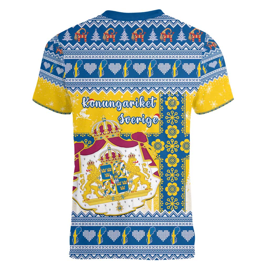 Sweden Christmas Women V-Neck T-Shirt Coat Of Arms - Scandinavian Pattern - Wonder Print Shop