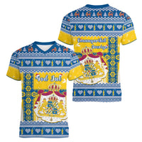 Sweden Christmas Women V-Neck T-Shirt Coat Of Arms - Scandinavian Pattern - Wonder Print Shop