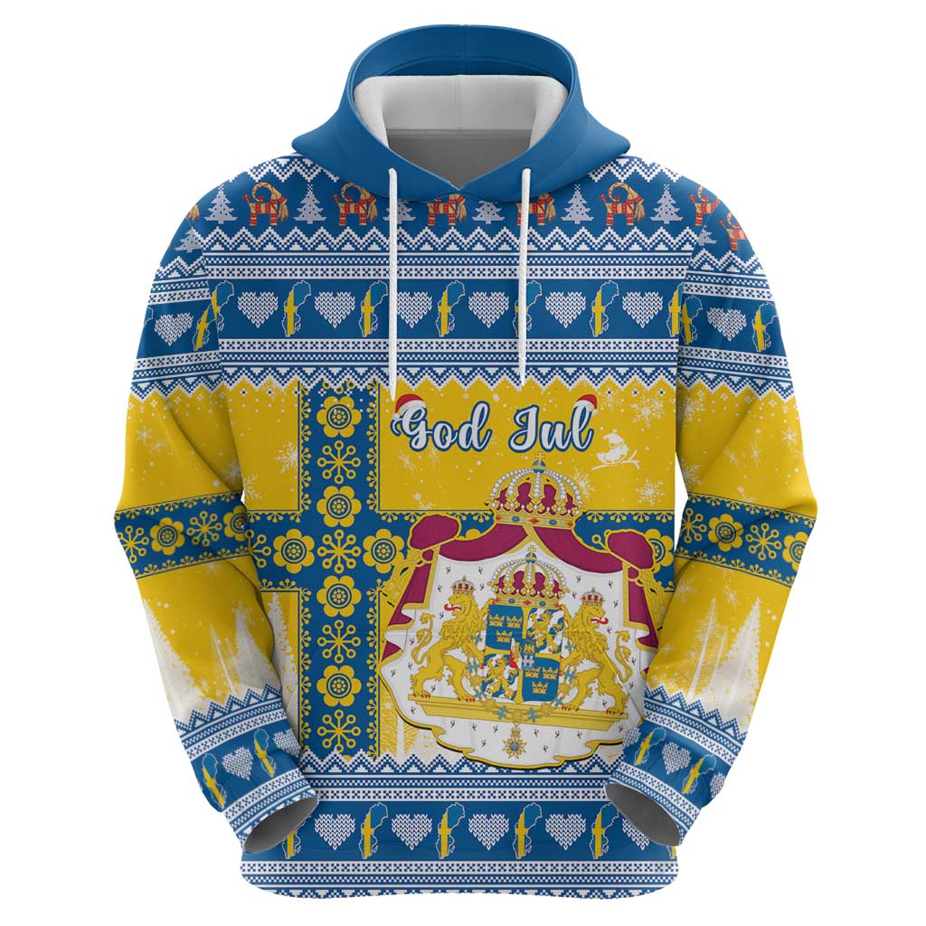 Sweden Christmas Zip Hoodie Coat Of Arms - Scandinavian Pattern - Wonder Print Shop