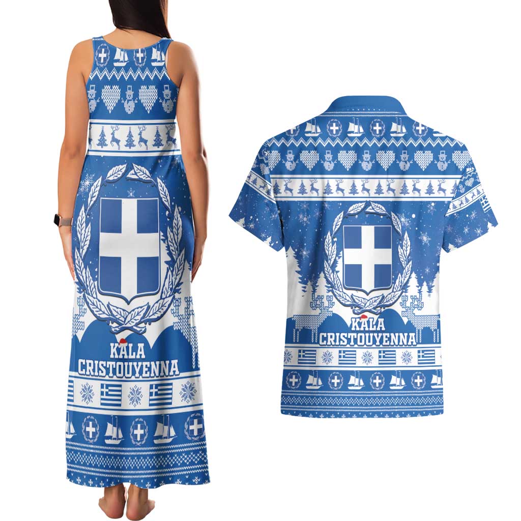 Greece Christmas Couples Matching Tank Maxi Dress and Hawaiian Shirt Coat Of Arms Kala Cristouyenna - Wonder Print Shop
