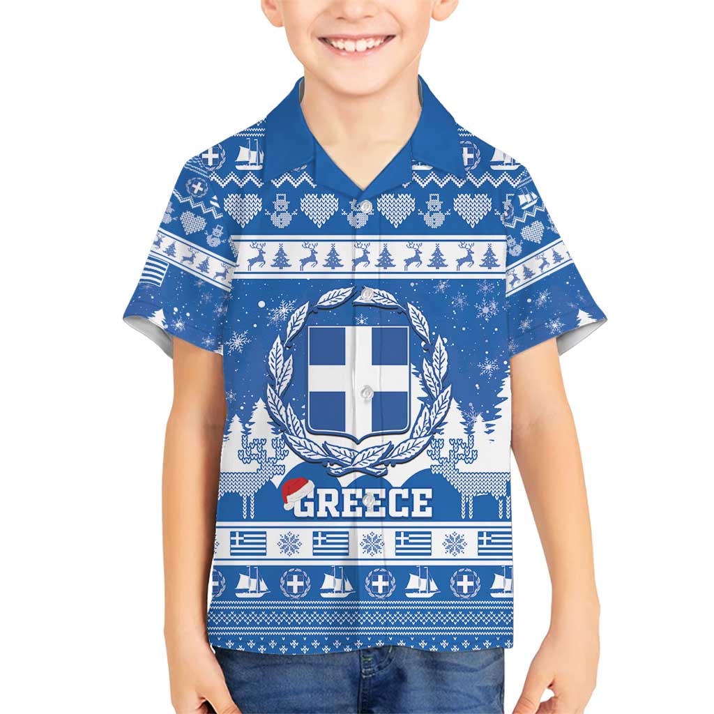 Greece Christmas Family Matching Long Sleeve Bodycon Dress and Hawaiian Shirt Coat Of Arms Kala Cristouyenna - Wonder Print Shop