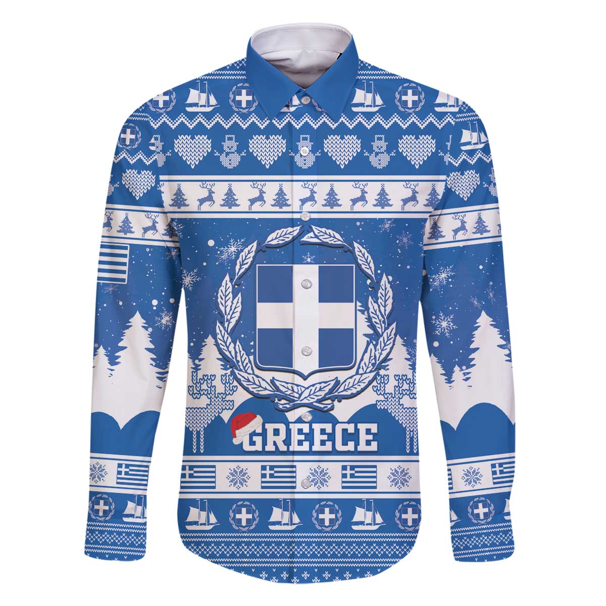 Greece Christmas Family Matching Off The Shoulder Long Sleeve Dress and Hawaiian Shirt Coat Of Arms Kala Cristouyenna - Wonder Print Shop