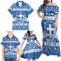 Greece Christmas Family Matching Off Shoulder Maxi Dress and Hawaiian Shirt Coat Of Arms Kala Cristouyenna - Wonder Print Shop