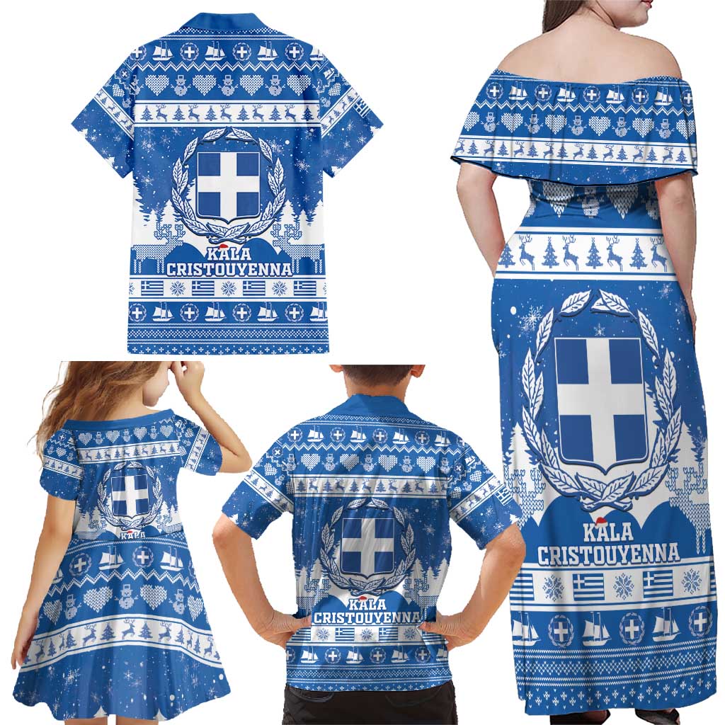 Greece Christmas Family Matching Off Shoulder Maxi Dress and Hawaiian Shirt Coat Of Arms Kala Cristouyenna - Wonder Print Shop