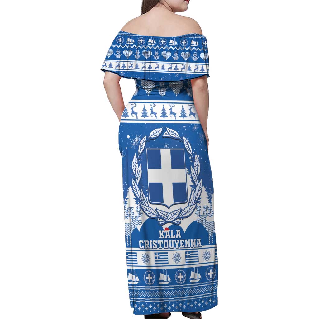 Greece Christmas Family Matching Off Shoulder Maxi Dress and Hawaiian Shirt Coat Of Arms Kala Cristouyenna - Wonder Print Shop