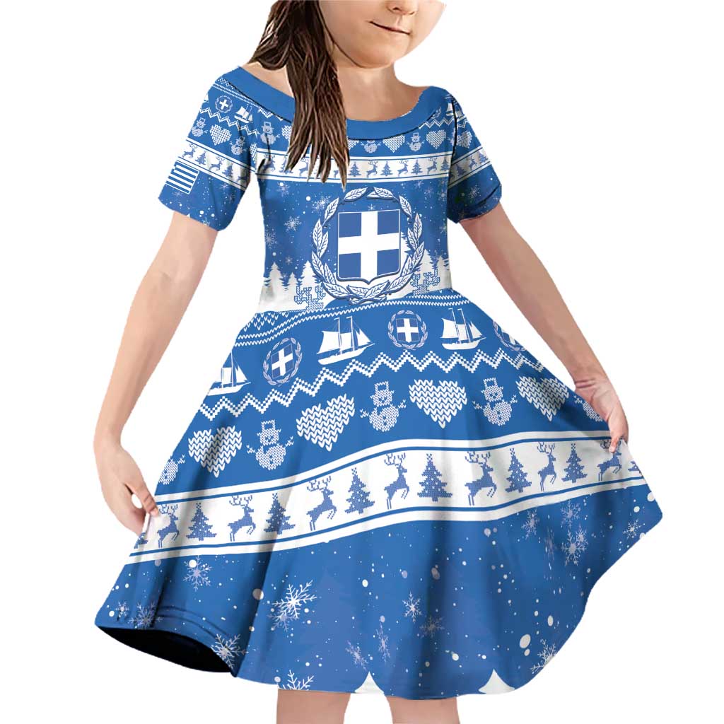 Greece Christmas Family Matching Off Shoulder Short Dress and Hawaiian Shirt Coat Of Arms Kala Cristouyenna - Wonder Print Shop