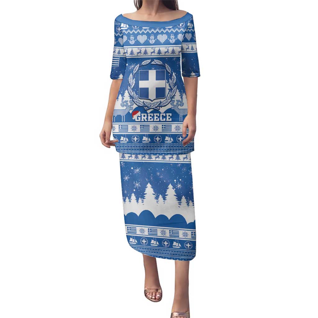 Greece Christmas Family Matching Puletasi and Hawaiian Shirt Coat Of Arms Kala Cristouyenna - Wonder Print Shop