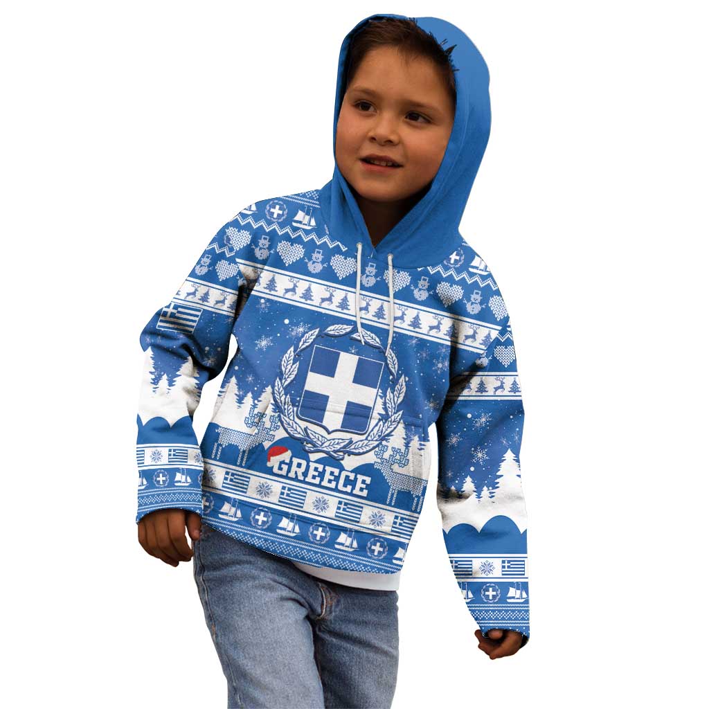 Greece Christmas Kid Hoodie Coat Of Arms Kala Cristouyenna - Wonder Print Shop