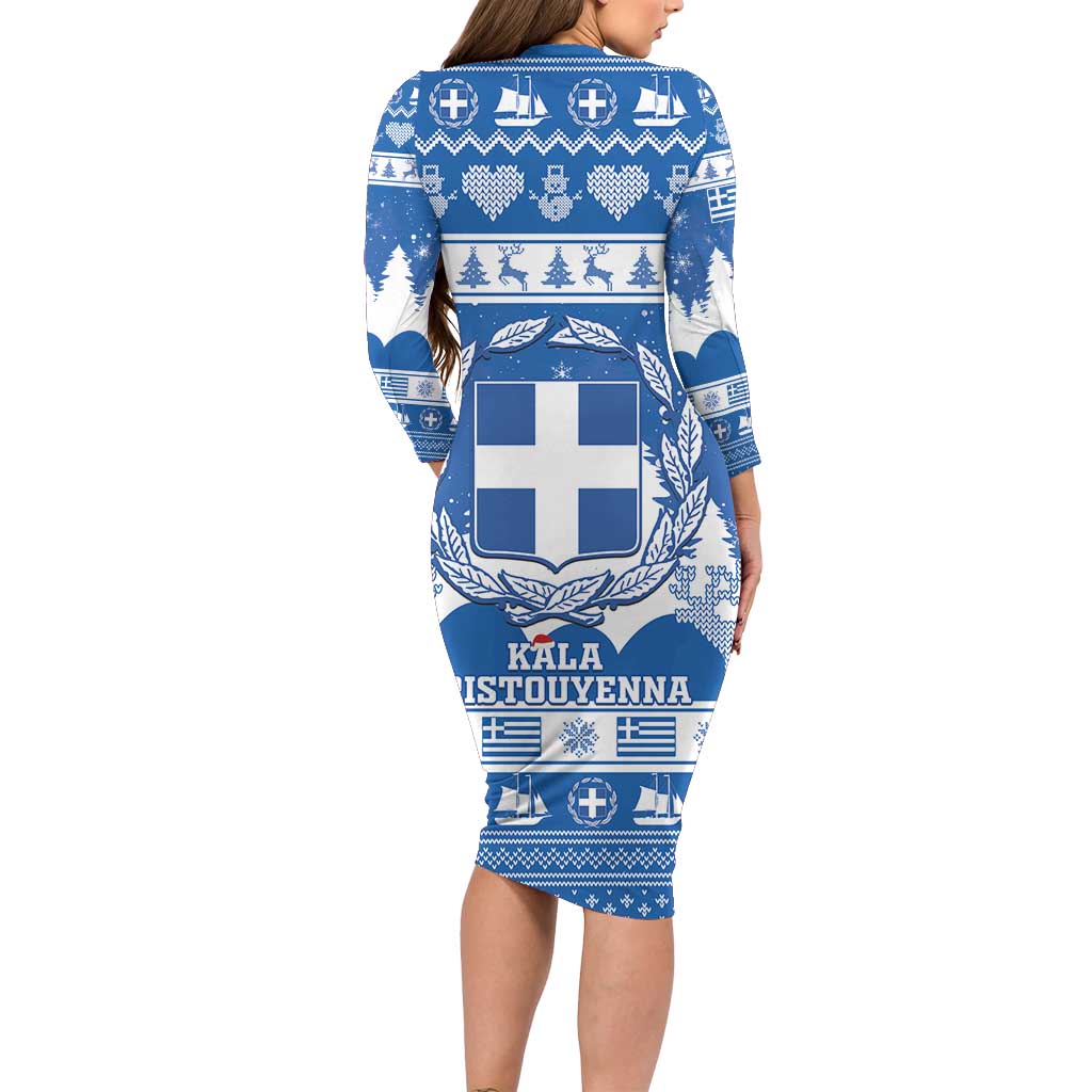 Greece Christmas Long Sleeve Bodycon Dress Coat Of Arms Kala Cristouyenna - Wonder Print Shop
