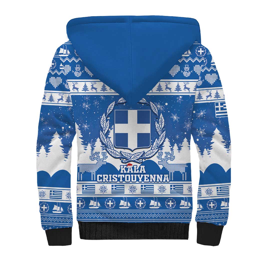 Greece Christmas Sherpa Hoodie Coat Of Arms Kala Cristouyenna - Wonder Print Shop