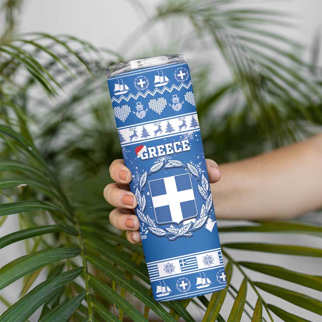Greece Christmas Skinny Tumbler Coat Of Arms Kala Cristouyenna - Wonder Print Shop