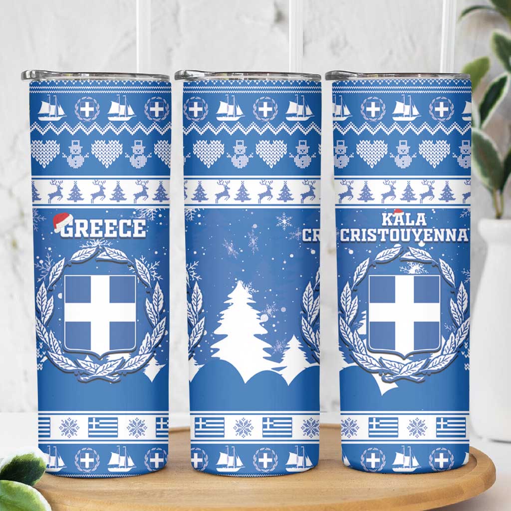Greece Christmas Skinny Tumbler Coat Of Arms Kala Cristouyenna - Wonder Print Shop
