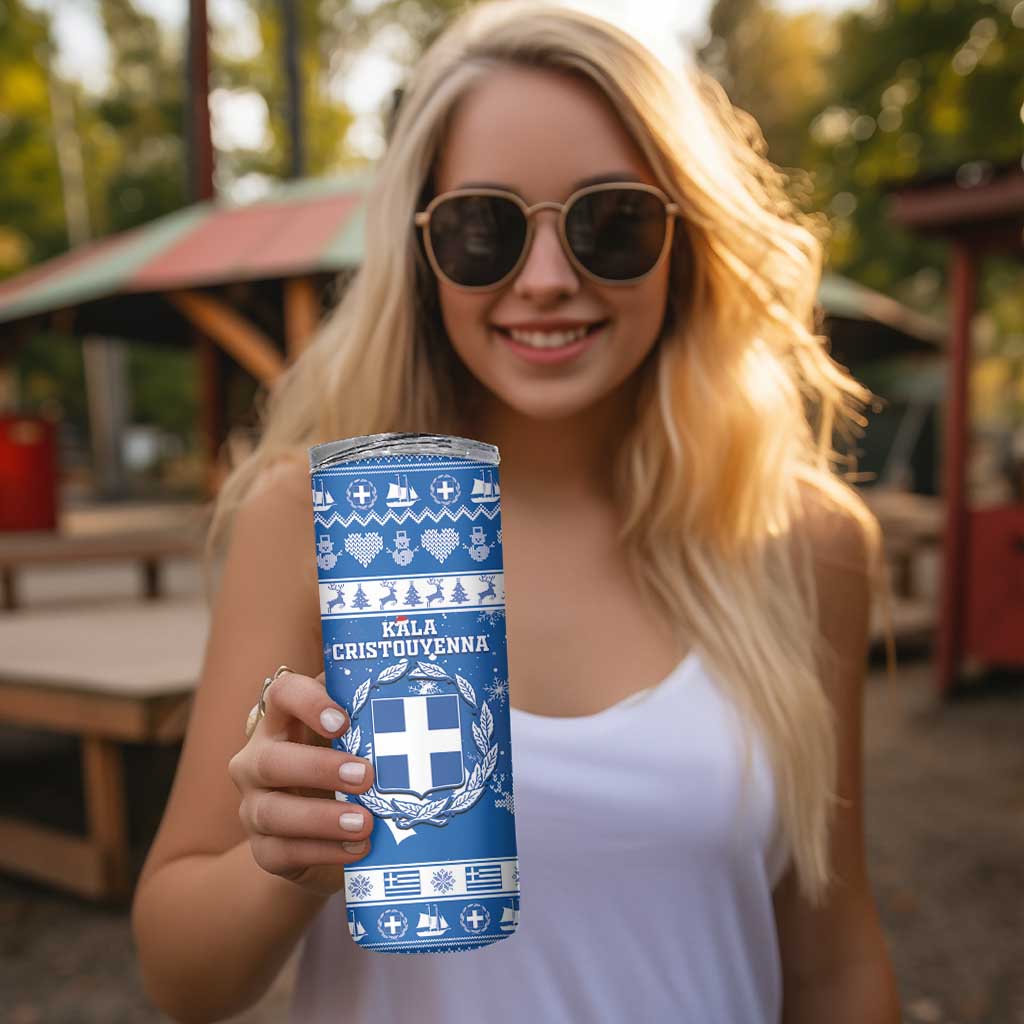 Greece Christmas Skinny Tumbler Coat Of Arms Kala Cristouyenna - Wonder Print Shop