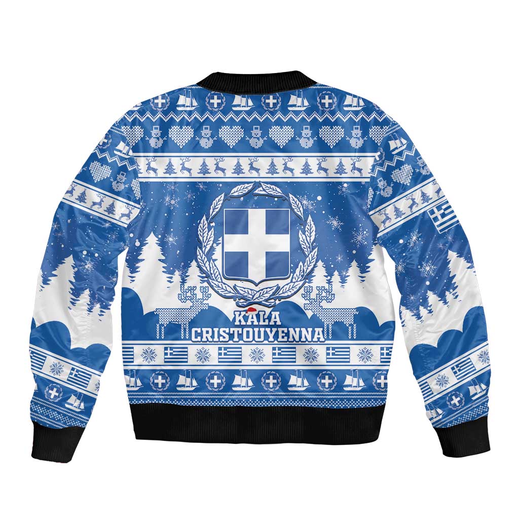 Greece Christmas Sleeve Zip Bomber Jacket Coat Of Arms Kala Cristouyenna - Wonder Print Shop