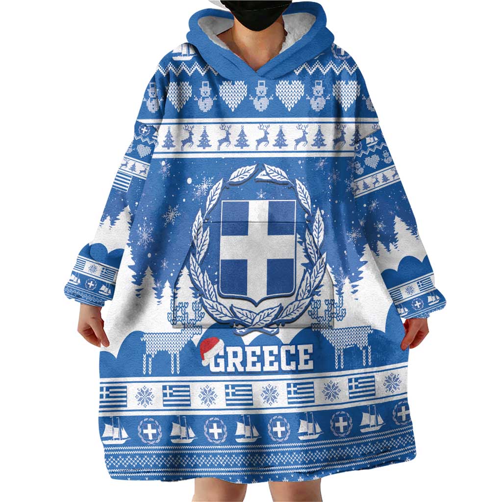 Greece Christmas Wearable Blanket Hoodie Coat Of Arms Kala Cristouyenna - Wonder Print Shop