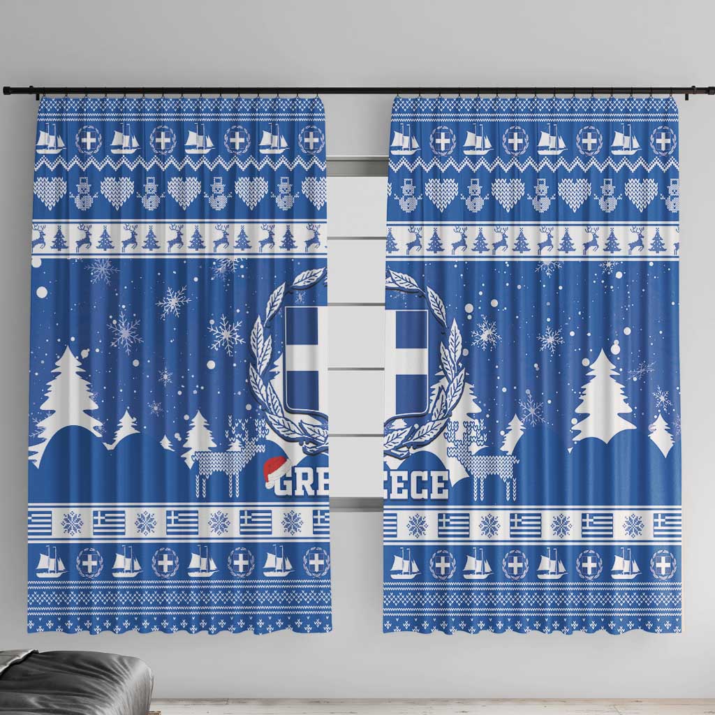 Greece Christmas Window Curtain Coat Of Arms Kala Cristouyenna - Wonder Print Shop