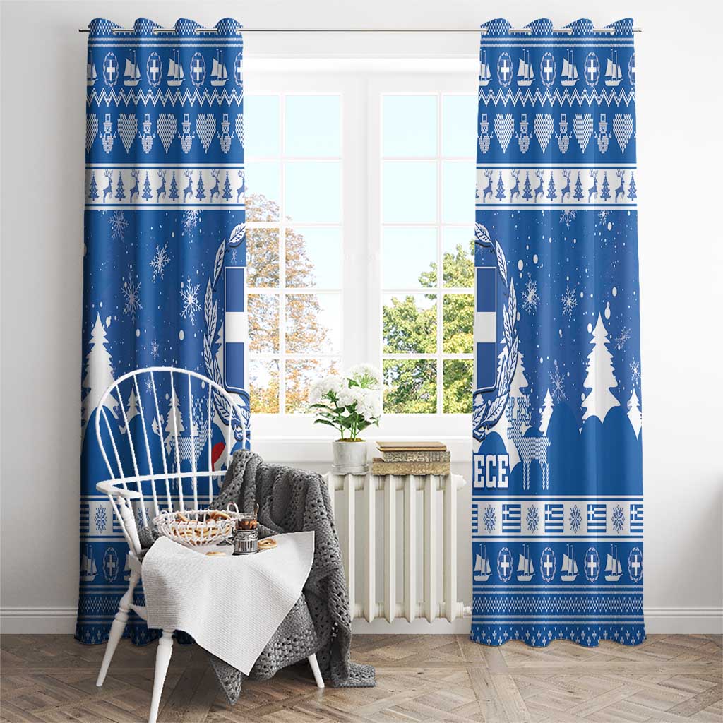 Greece Christmas Window Curtain Coat Of Arms Kala Cristouyenna - Wonder Print Shop