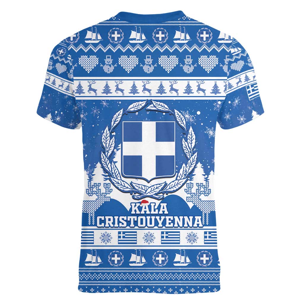 Greece Christmas Women V-Neck T-Shirt Coat Of Arms Kala Cristouyenna - Wonder Print Shop