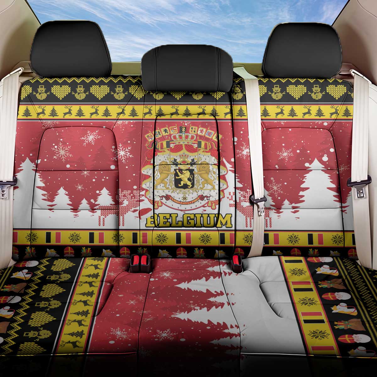 Belgium Christmas Back Car Seat Cover Coat Of Arms Vrolijk Kerstfeest - Wonder Print Shop