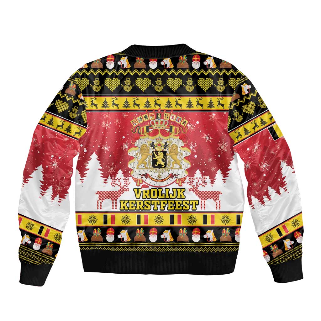 Belgium Christmas Bomber Jacket Coat Of Arms Vrolijk Kerstfeest - Wonder Print Shop