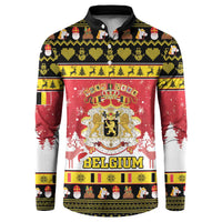 Belgium Christmas Button Sweatshirt Coat Of Arms Vrolijk Kerstfeest - Wonder Print Shop