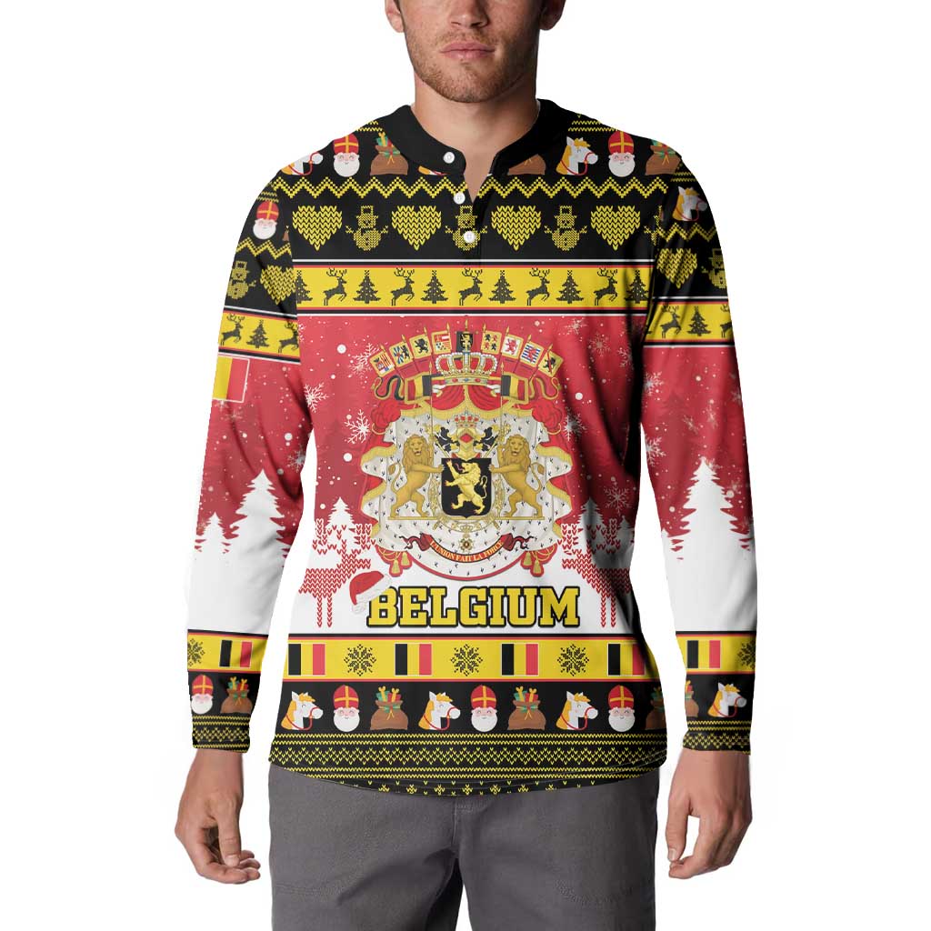 Belgium Christmas Button Sweatshirt Coat Of Arms Vrolijk Kerstfeest - Wonder Print Shop