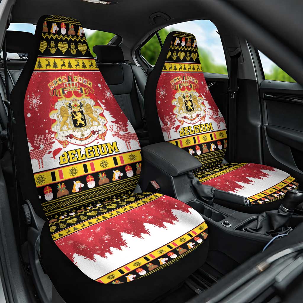Belgium Christmas Car Seat Cover Coat Of Arms Vrolijk Kerstfeest - Wonder Print Shop
