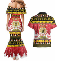 Belgium Christmas Couples Matching Mermaid Dress and Hawaiian Shirt Coat Of Arms Vrolijk Kerstfeest - Wonder Print Shop