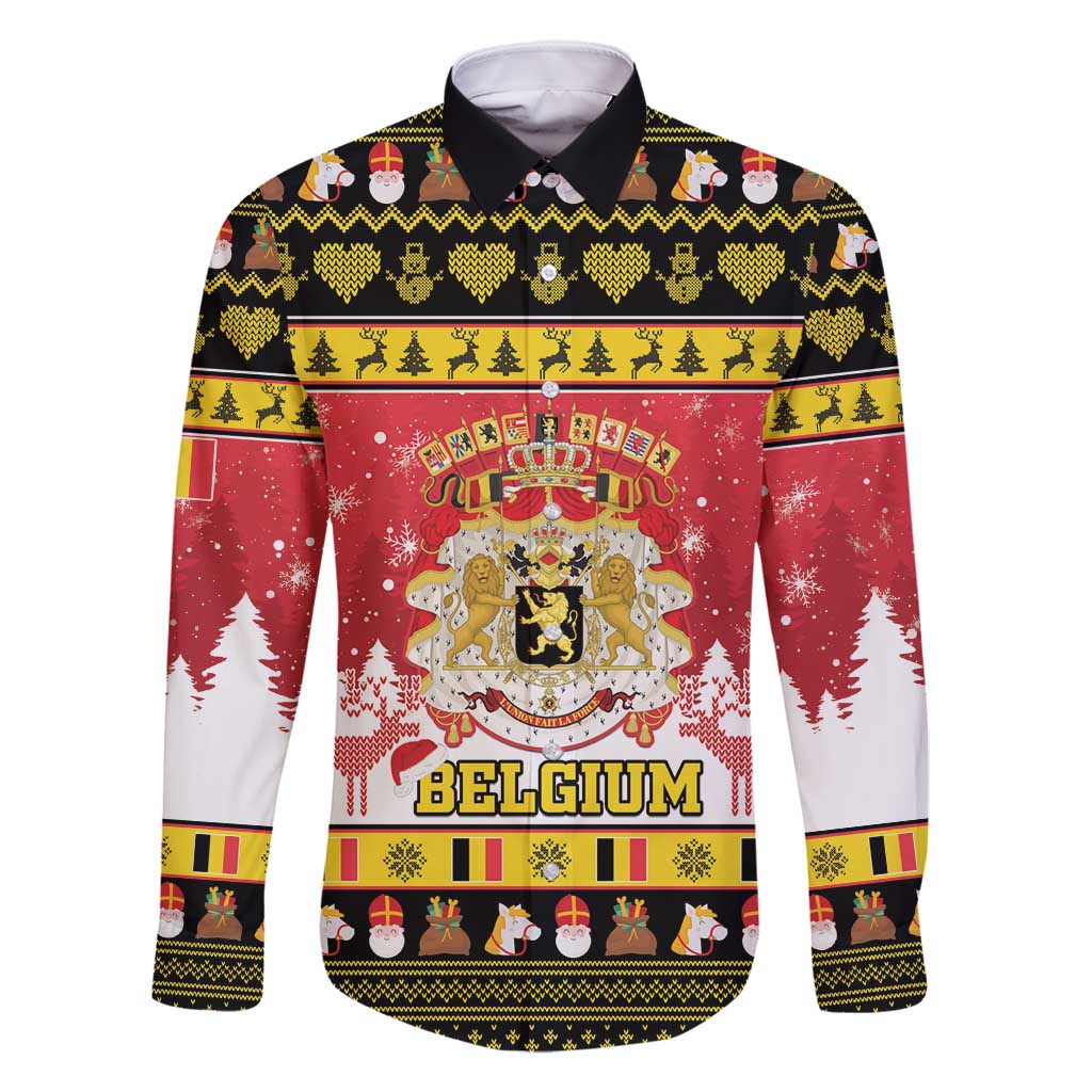 Belgium Christmas Family Matching Long Sleeve Bodycon Dress and Hawaiian Shirt Coat Of Arms Vrolijk Kerstfeest - Wonder Print Shop