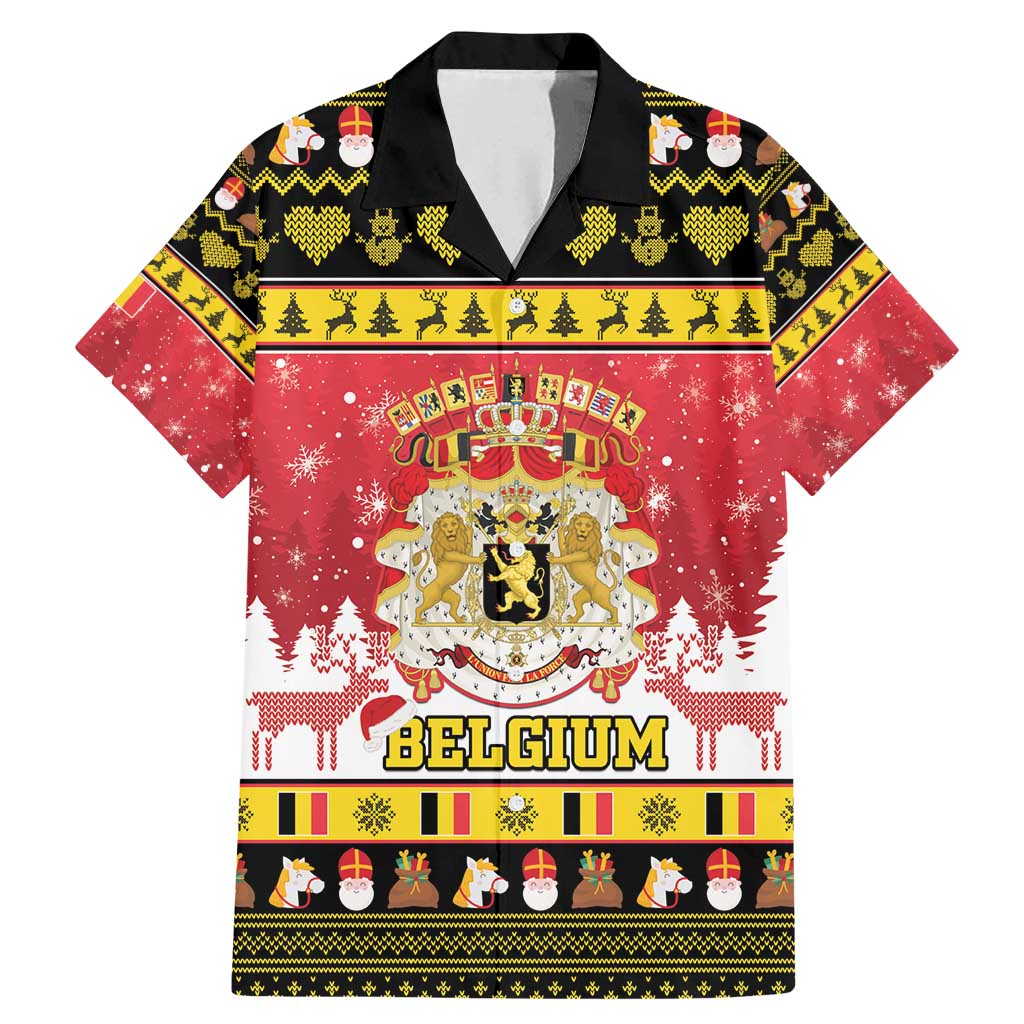 Belgium Christmas Family Matching Mermaid Dress and Hawaiian Shirt Coat Of Arms Vrolijk Kerstfeest - Wonder Print Shop