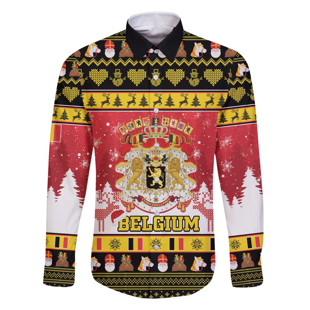 Belgium Christmas Family Matching Off The Shoulder Long Sleeve Dress and Hawaiian Shirt Coat Of Arms Vrolijk Kerstfeest - Wonder Print Shop