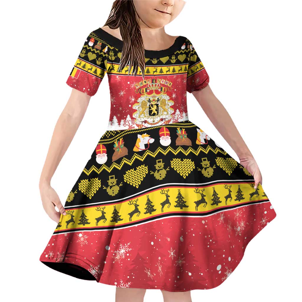 Belgium Christmas Family Matching Off Shoulder Short Dress and Hawaiian Shirt Coat Of Arms Vrolijk Kerstfeest - Wonder Print Shop