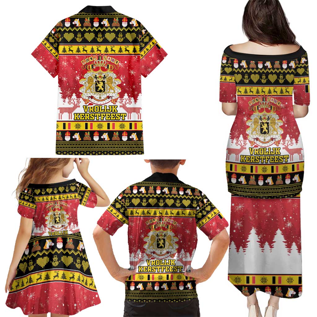 Belgium Christmas Family Matching Puletasi and Hawaiian Shirt Coat Of Arms Vrolijk Kerstfeest - Wonder Print Shop