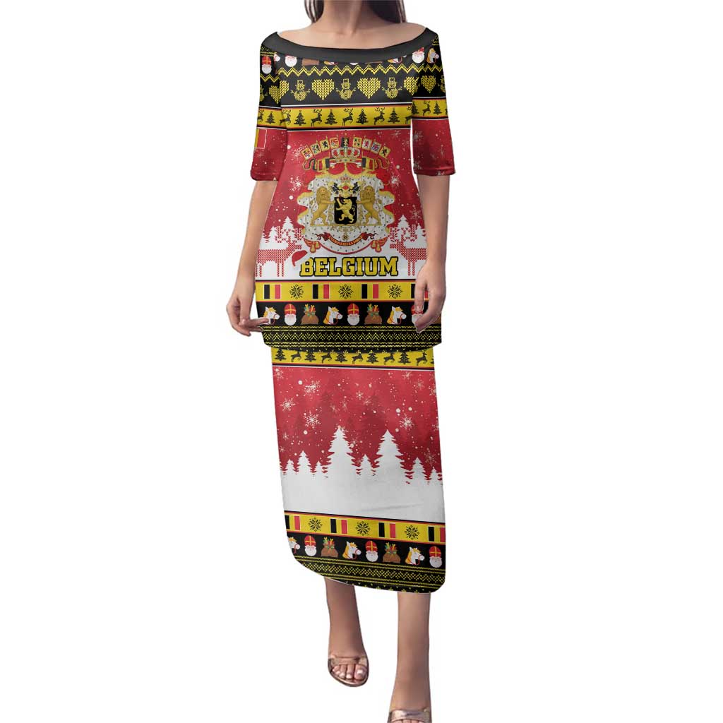 Belgium Christmas Family Matching Puletasi and Hawaiian Shirt Coat Of Arms Vrolijk Kerstfeest - Wonder Print Shop