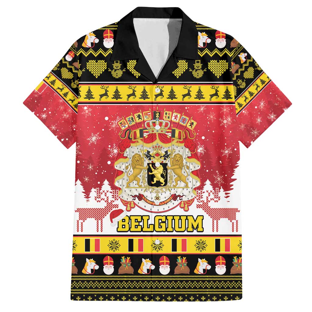 Belgium Christmas Family Matching Tank Maxi Dress and Hawaiian Shirt Coat Of Arms Vrolijk Kerstfeest - Wonder Print Shop