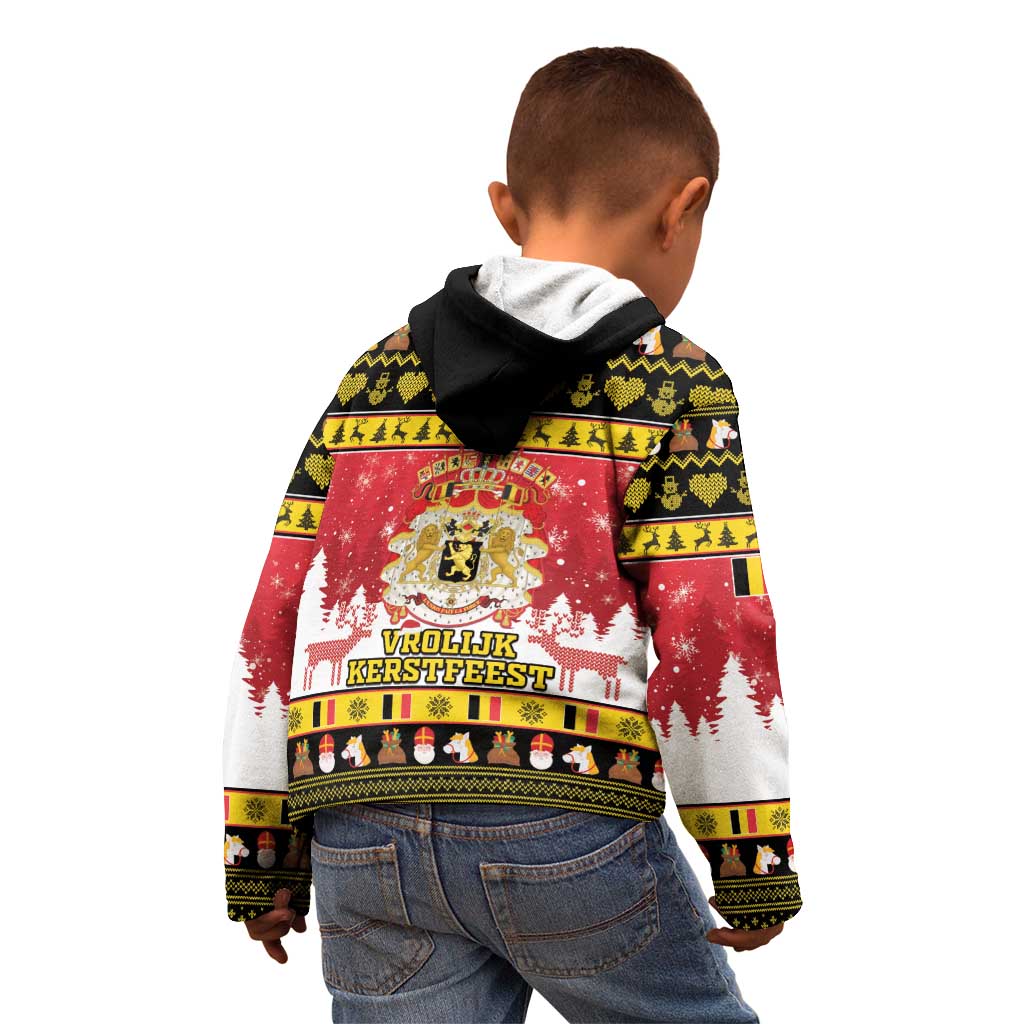 Belgium Christmas Kid Hoodie Coat Of Arms Vrolijk Kerstfeest - Wonder Print Shop