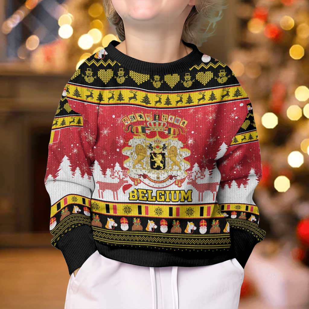 Belgium Christmas Kid Ugly Christmas Sweater Coat Of Arms Vrolijk Kerstfeest - Wonder Print Shop