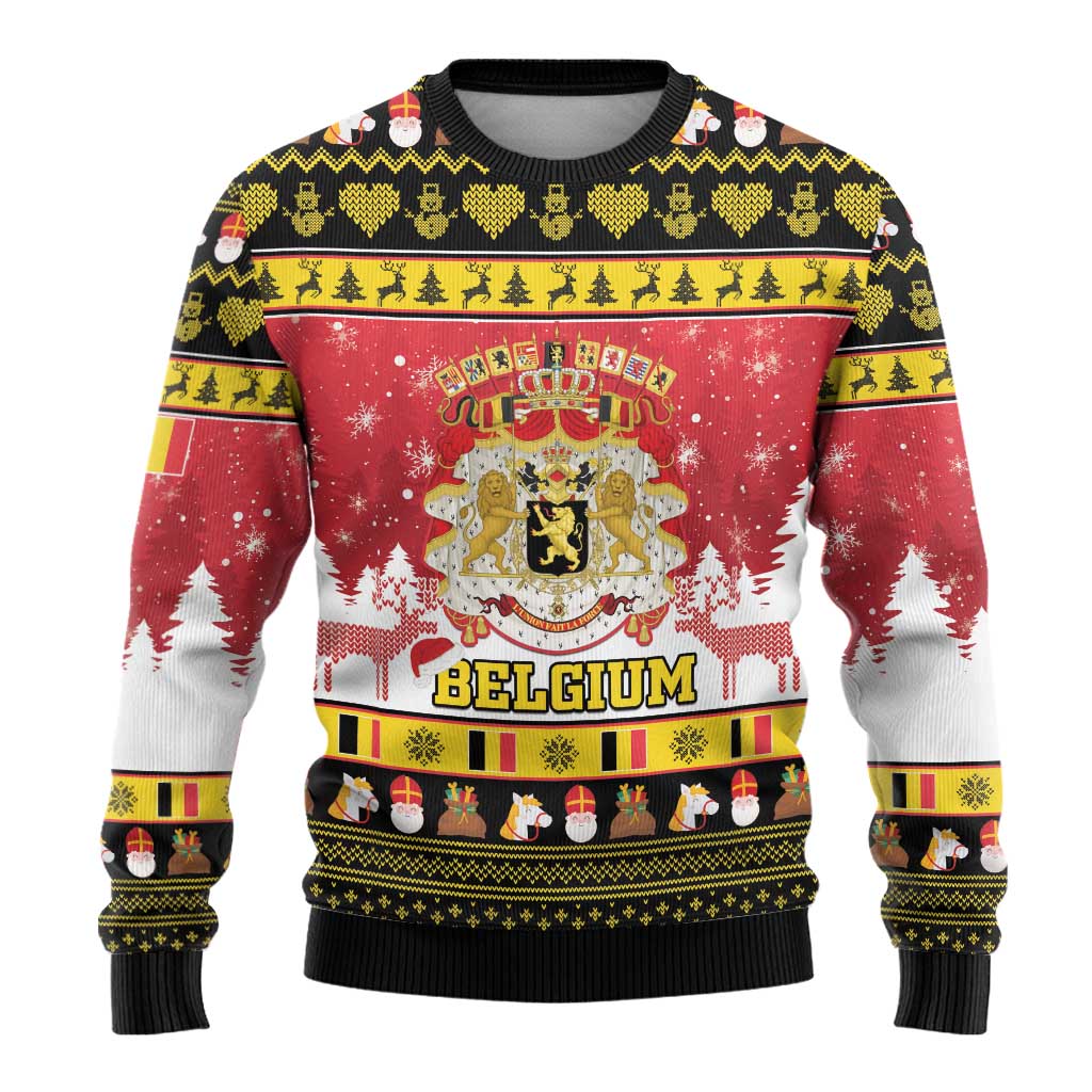 Belgium Christmas Ugly Christmas Sweater Coat Of Arms Vrolijk Kerstfeest - Wonder Print Shop