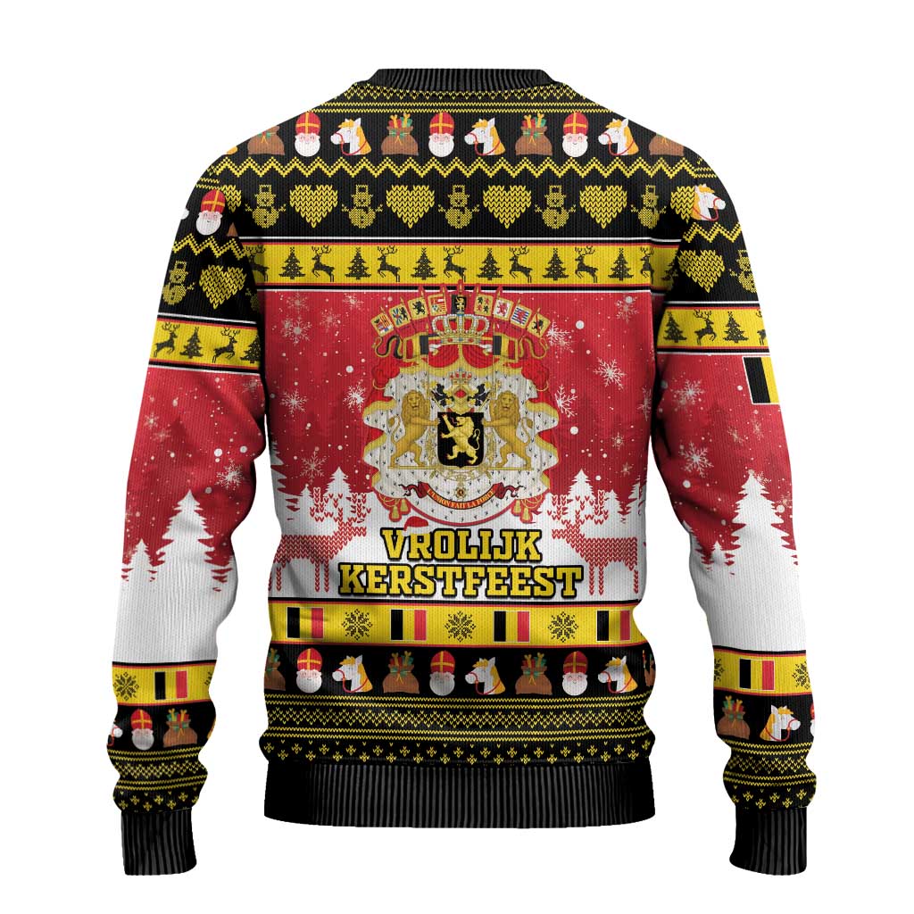 Belgium Christmas Ugly Christmas Sweater Coat Of Arms Vrolijk Kerstfeest - Wonder Print Shop
