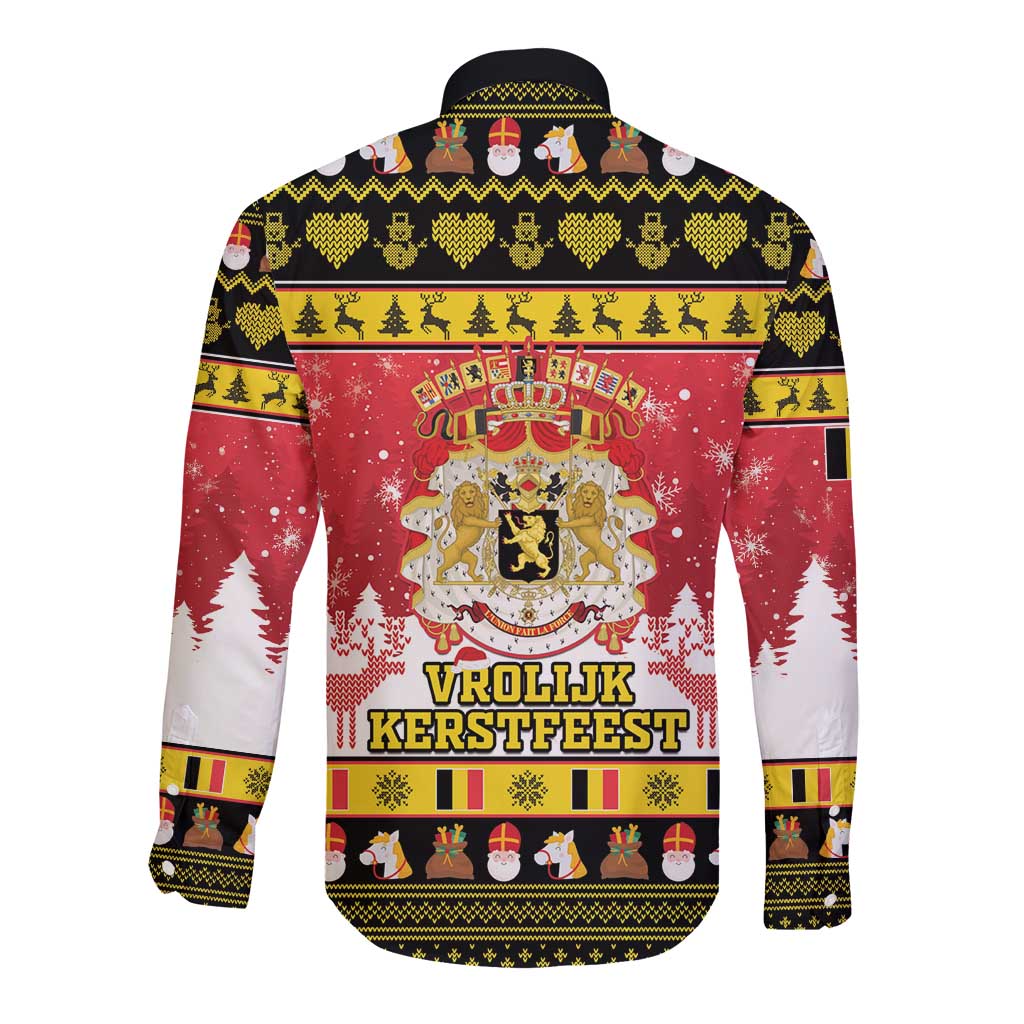 Belgium Christmas Long Sleeve Button Shirt Coat Of Arms Vrolijk Kerstfeest - Wonder Print Shop