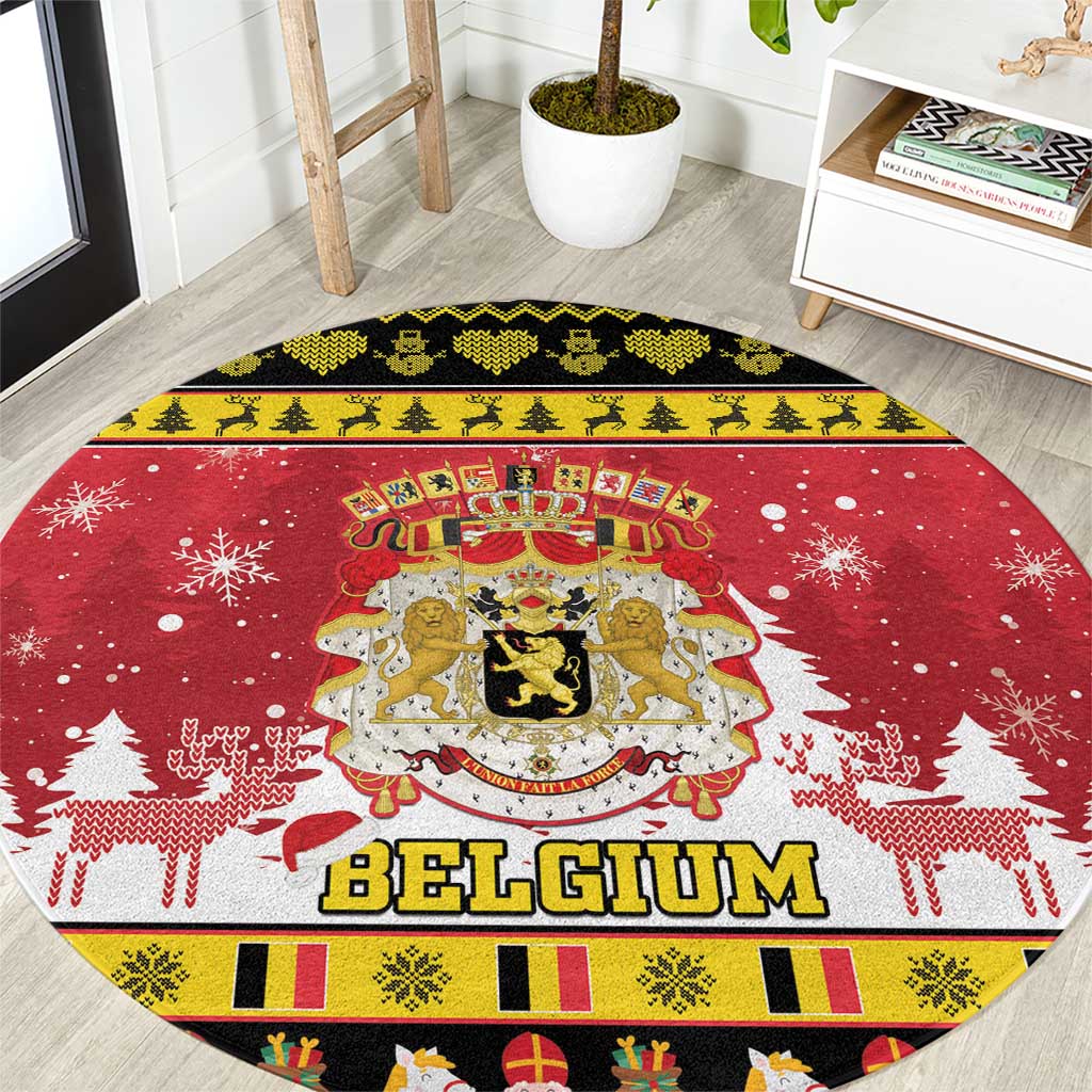 Belgium Christmas Round Carpet Coat Of Arms Vrolijk Kerstfeest