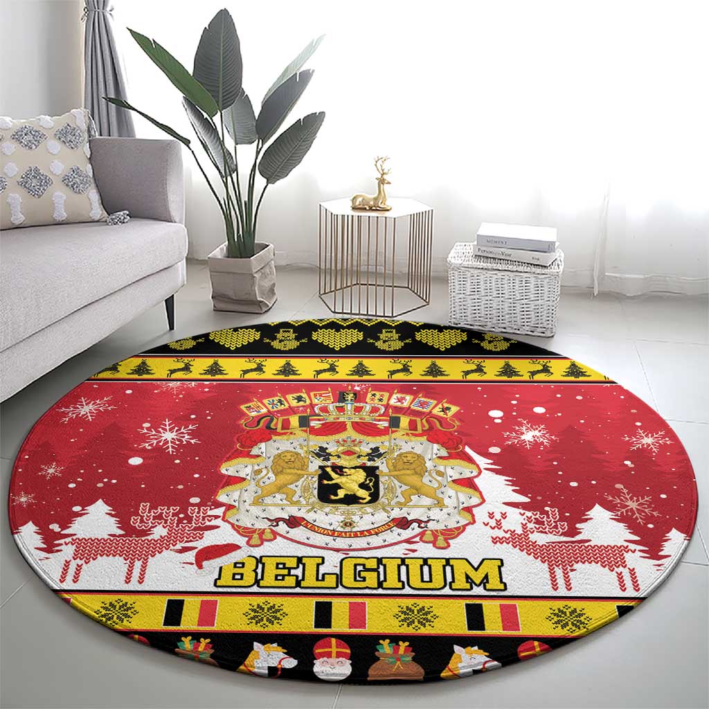 Belgium Christmas Round Carpet Coat Of Arms Vrolijk Kerstfeest